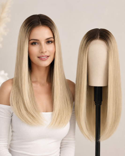 Glueless Lace Front Hárkolla – Rooted Blonde